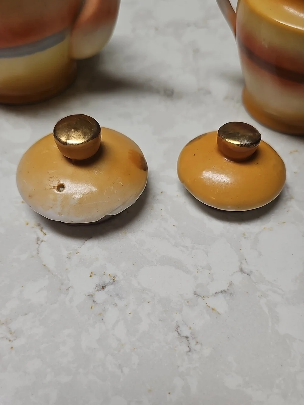 Vintage Porcelain Tea Set in Yellow-Orange Sunset Finish